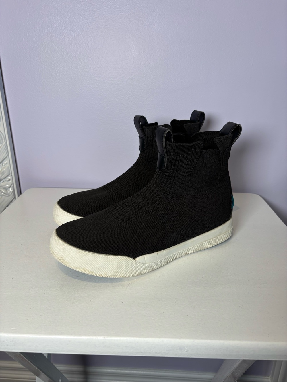 Vessi Black Knit Weekend Chelsea-Style Waterproof Ankle Boots Size 7